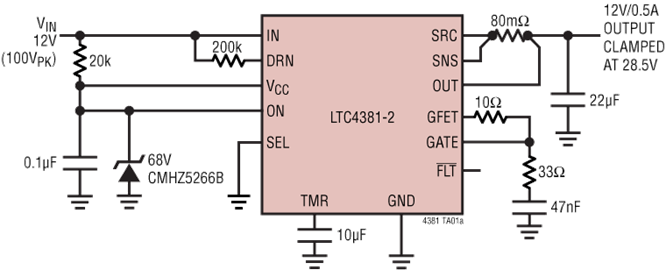 LTC4381具有 9mΩ MOSFET 的低静态电流浪涌抑制器 LTC4381具有 9mΩ MOSFET 的低静态电流浪涌抑制器