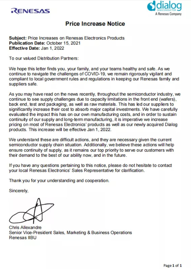 涨价来袭!继ST、安森美后,瑞萨、Alinket再发布涨价通知,最高调涨20%! 涨价来袭!继ST、安森美后,瑞萨、Alinket再发布涨价通知,最高调涨20%!