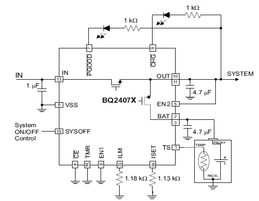具有电源路径管理的锂电池1.5A线性充电器BQ2407X
