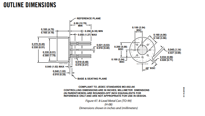 AD549JHZ运算放大器的功能特性及引脚图 AD549JHZ运算放大器的功能特性及引脚图