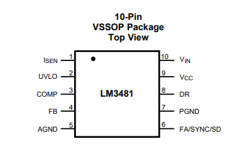 德州仪器LM3481DC-DC控制芯片的概述、特点及引脚图资料