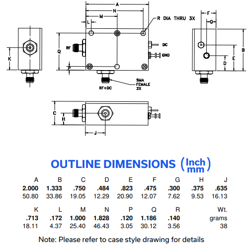 ZABT-2150-5AFT+偏置三通的规格参数、特性应用及尺寸图
