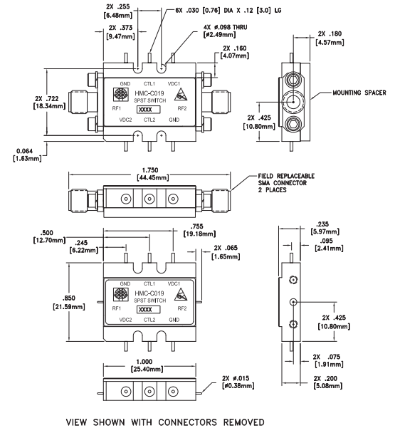 HMC-C019射频开关模块的规格参数、特性应用及尺寸图