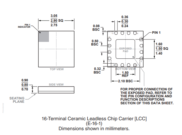 HMC451LP3中等功率放大器的外观尺寸图