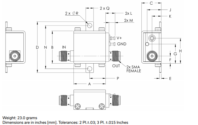 ZX60-43LPN+宽带放大器的规格参数、特性应用及尺寸图
