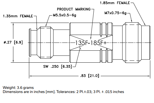 135F-185F+同轴适配器的规格参数、特性及尺寸图 135F-185F+同轴适配器的规格参数、特性及尺寸图