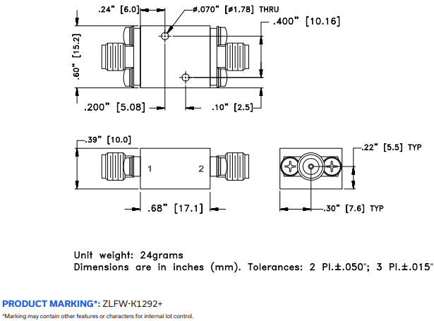 ZLFW-K1292+低通滤波器的规格参数、特性应用及尺寸图