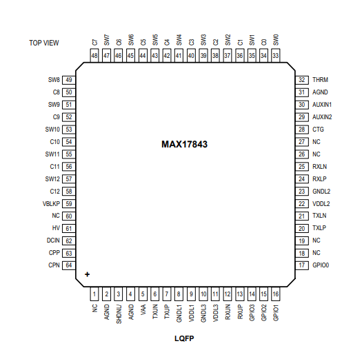 MAX17843ACB/V+电池管理IC芯片的参数、特性应用及引脚图
