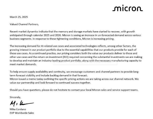 继Sandisk、长江存储之后，美光也宣布将涨价！