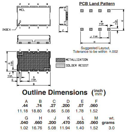 SXLP-27+低通滤波器的参数、特性应用及尺寸图