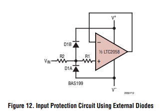 LTC2058低噪声运算放大器的功率耗散和电气过应力和输入保护