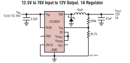 LTC3637降压DC/DC稳压器的输入电压和过热保护