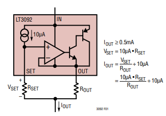 LT3092两端可编程电流源的选择 RSET 和 ROUT