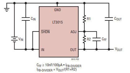 前馈电容：LT3015稳压器的输出电压噪声、瞬态性能和 PSRR
