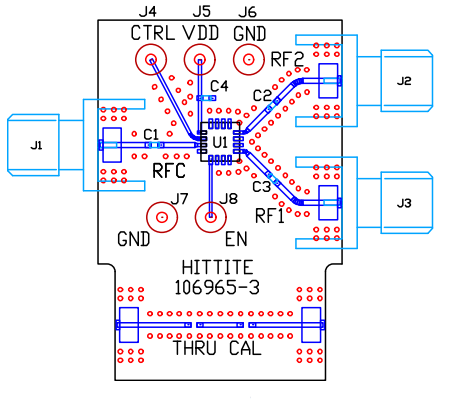 HMC349ALP4CE 评估板俯视图说明 HMC349ALP4CE 评估板俯视图说明