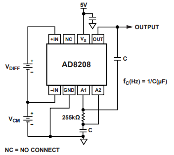 AD8208差分放大器芯片是如何实现低通滤波？