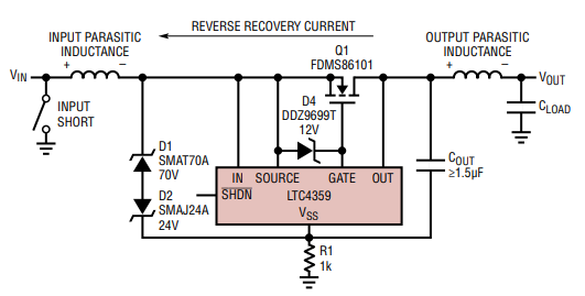 了解LTC4359理想二极管控制器的输入短路故障分析