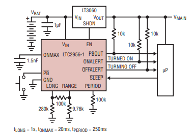 LTC2956微功率、宽输入电压范围、可配置的唤醒定时器 LTC2956微功率、宽输入电压范围、可配置的唤醒定时器