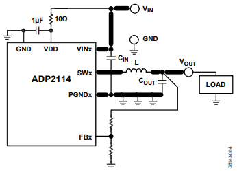 ADP2114降压DC-DC稳压器电路板布局建议