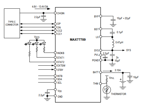 MAX77789独立的3.15A充电器IC的简述及应用程序 MAX77789独立的3.15A充电器IC的简述及应用程序